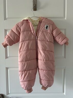 Pink Infant Puffer Snowsuit with Hood